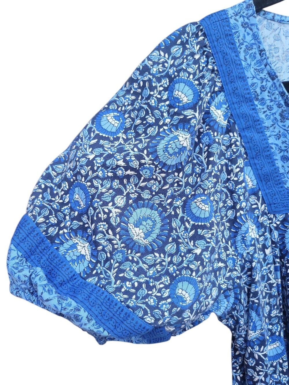 Old Navy Blue Floral Peasant Babydoll Mini Dress Size Sm Boho Cotton Puff Sleeve - Picture 7 of 16